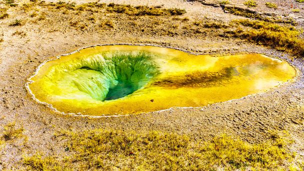 Yellowstone Ulusal Parkı, Wyoming, ABD 'deki Continental Divide Trail boyunca uzanan Yukarı Gayzer Havzası' ndaki renkli Belçika Havuzu - Fotoğraf, Görsel
