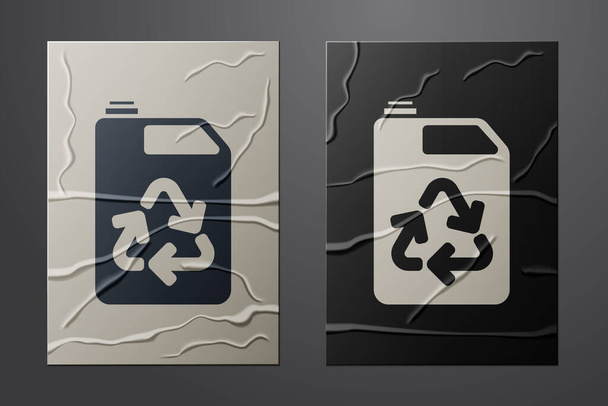Fehér Eco üzemanyag tartály ikon elszigetelt gyűrött papír háttér. Öko-biológia és hordó. Zöld környezet és újrahasznosítás. Papírművészeti stílus. Vektorillusztráció - Vektor, kép