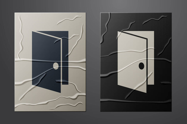 Biała ikona zamykanych drzwi izolowana na pogniecionym papierowym tle. Papier w stylu sztuki. Ilustracja wektora - Wektor, obraz