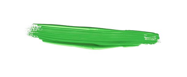 Grüner Pinselstrich auf isoliertem Hintergrund, Leinwand-Aquarell-Textur - Foto, Bild