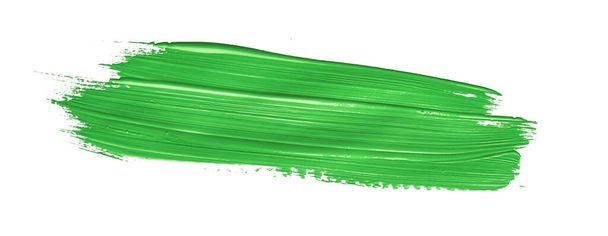 Grüner Pinselstrich auf isoliertem Hintergrund, Leinwand-Aquarell-Textur - Foto, Bild