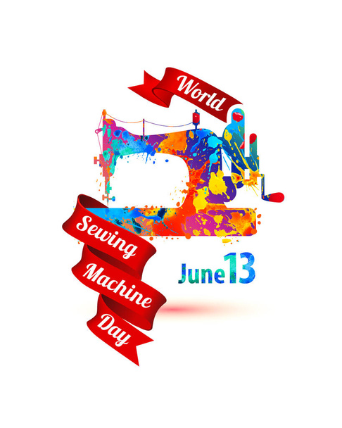 Día mundial de la máquina de coser. 13 de junio vacaciones. Tarjeta de felicitación vectorial
. - Vector, Imagen