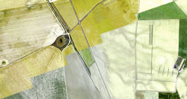 Szüret, tisztelgés Picasso előtt, absztrakt fotográfia a spanyol mezőkről a levegőből, légi látvány, emberi munkatáborok ábrázolása, absztrakt művészet,  - Fotó, kép