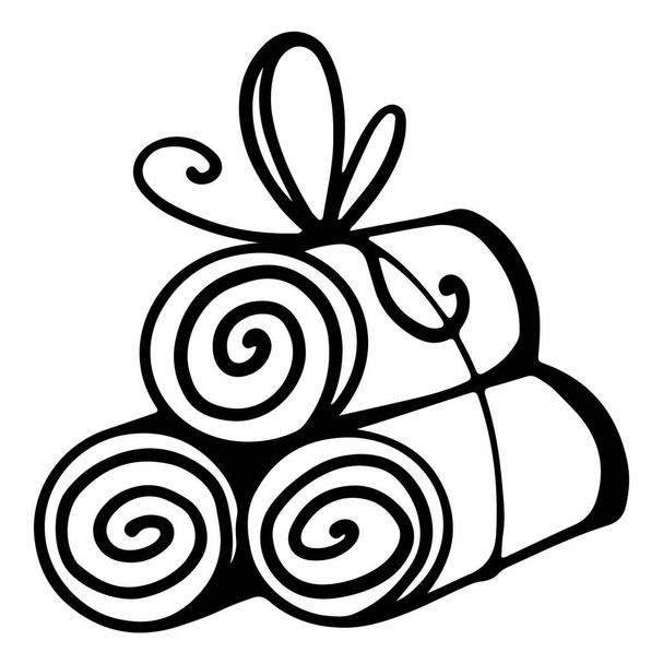 Three roll towels with bow digital outline doodle art. Print for stickers, packaging, banners, posters, cards, web, stationery, fabrics, paper, coloring. - Photo, Image