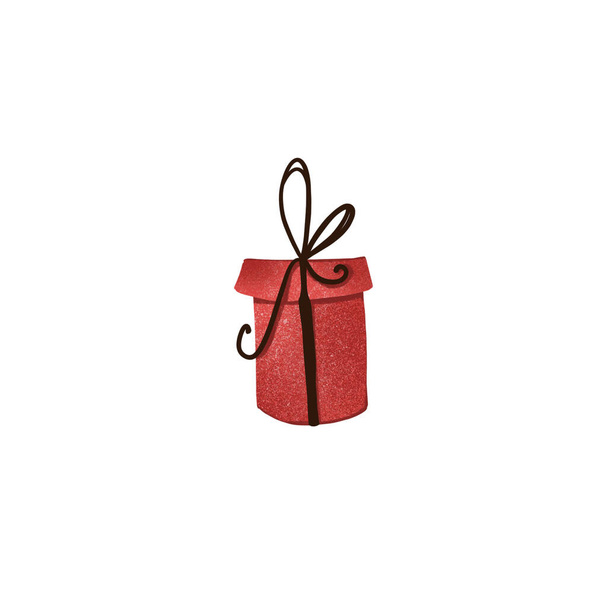 Rode geschenkdoos met cadeau en strik. Texturaal leuke digitale kunst. Print voor kaarten, banners, posters, inpakpapier, verpakkingen, dozen, stickers, stoffen. - Foto, afbeelding