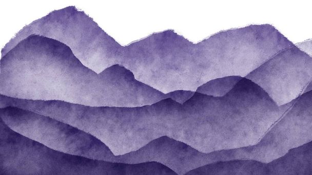 Bright watercolor mountains rectangular background. Cute cozy digital art. Print for cards, banners, posters, textiles, wallpaper, covers, invitations, web design, wedding, wrapping paper. - Photo, Image