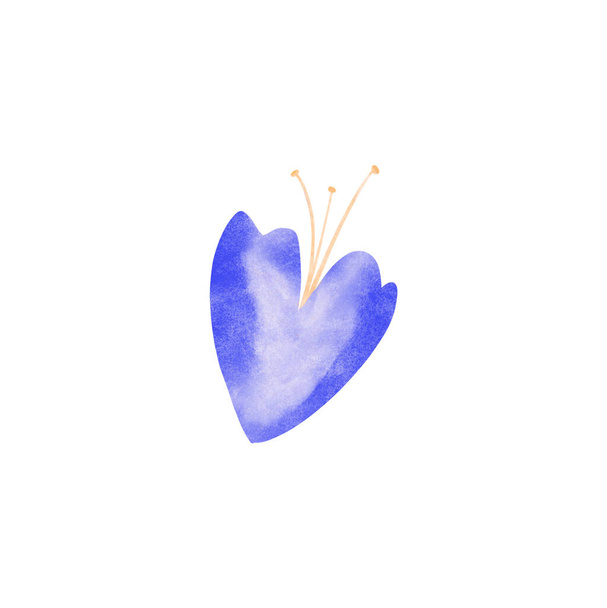 Синий цветок простой симпатичной акварельной фактуры цифрового искусства. Печать открыток, приглашений, плакатов, веб-постов, оберточной бумаги, стикеров, шрапбукинга, украшений, текстиля
. - Фото, изображение