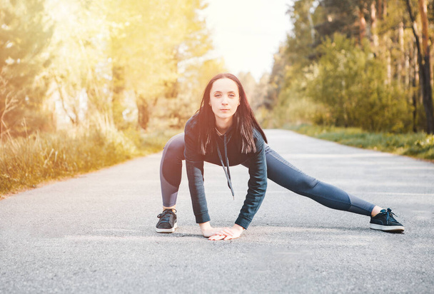 Woman do sport , yoga fitness exercise for relax and healthy at forest, Nature background, Concept outdoor. People, healthy lifestyle. - 写真・画像