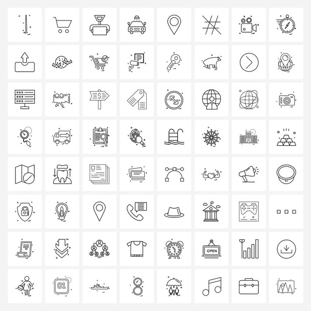Set van 64 UI pictogrammen en symbolen voor locatie, kaart, sport, kaartnavigatie, voertuigvectorillustratie - Vector, afbeelding