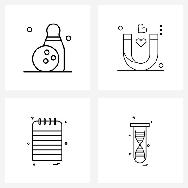 Universal Symbols of 4 Modern Line Icons of bowl, text , travel, heart, chemical Vector Illustration - Вектор, зображення