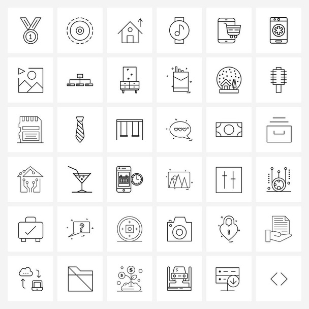 Zestaw 36 ikon Universal Line do zakupów aplikacji internetowych, mobilnych, domowych, muzycznych, smart watch Vector Illustration - Wektor, obraz