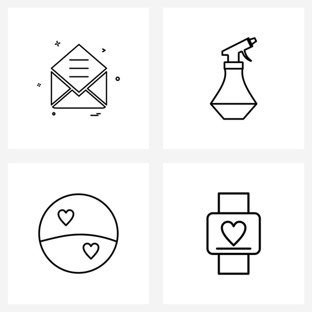 Modern Style Set of 4 line Pictograph Grid based message, heart, sms, water, romantic Vector Illustration - Vettoriali, immagini