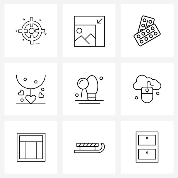 Set of 9 Simple Line Icons of inquiry, detective, tablet, valentine, heart Vector Illustration - Vektör, Görsel