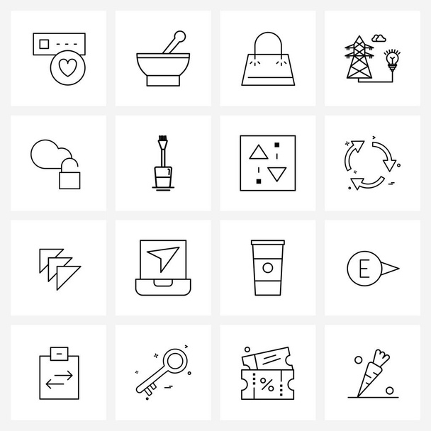 Line Icon Set of 16 Modern Symbols of storage, cloud, bag, power, power supply Vector Illustration - Vector, Image