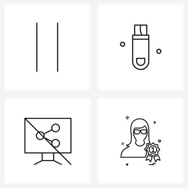 Universal Symbols of 4 Modern Line Icons of bars, share disable, memory stick, computer, avatar Vector Illustration - Vector, Image