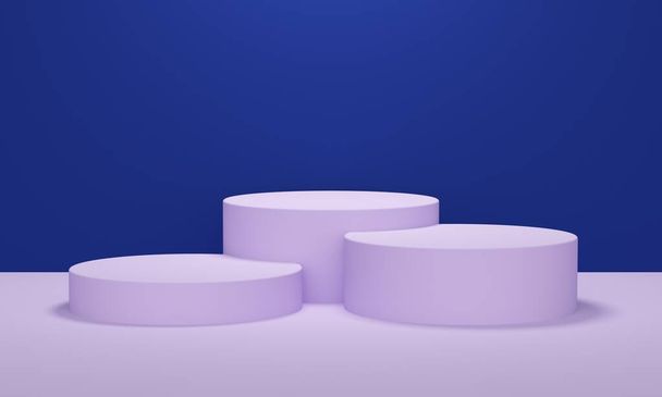 podium cylindrique lilas de différentes hauteurs sur fond bleu. Rendu 3d
 - Photo, image