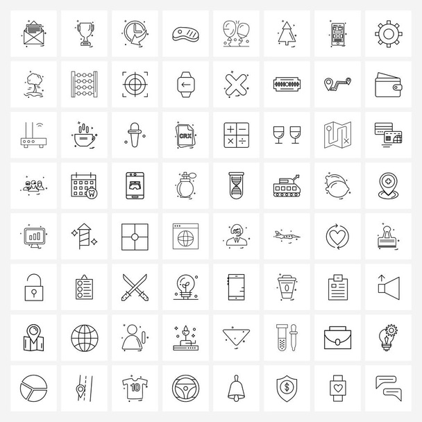 Icono de línea de UI móvil Conjunto de 64 Pictogramas modernos de celebración, filete, reloj, merienda, comida Vector Illustration
 - Vector, Imagen