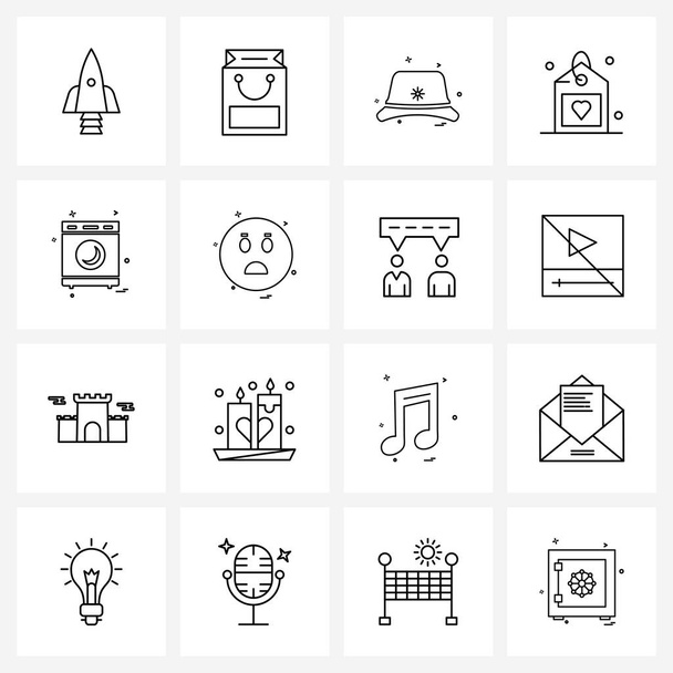 Line Icon Set of 16 Modern Symbols of electronics, laundry, hat, washing machine, tag Vector Illustration - Vector, Image