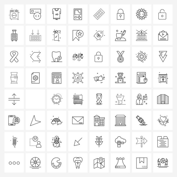 64 Bewerkbare vectorlijn Pictogrammen en Moderne Symbolen van verpakking, blister, reclame, sport, games Vector Illustratie - Vector, afbeelding