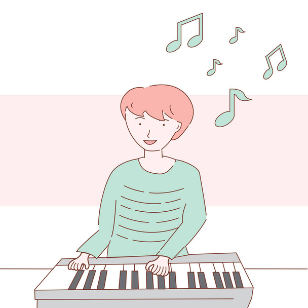 Молодой человек играет дизайн фортепиано иллюстрации - вектор
 - Вектор,изображение