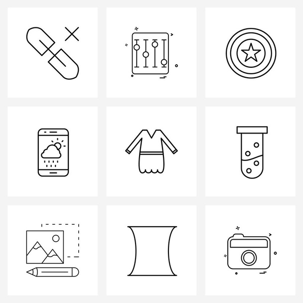 Set of 9 Simple Line Icons of garments, top, usa, weather, mobile Vector Illustration - Vektori, kuva