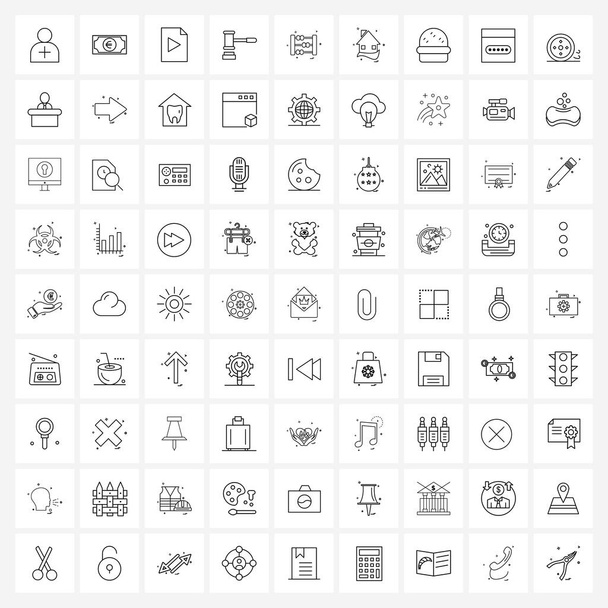 Conjunto de 81 iconos de línea simple para web e impresión, tales como hogar, conteo, medios de comunicación, conteo, ilustración de vectores de seguridad
 - Vector, imagen