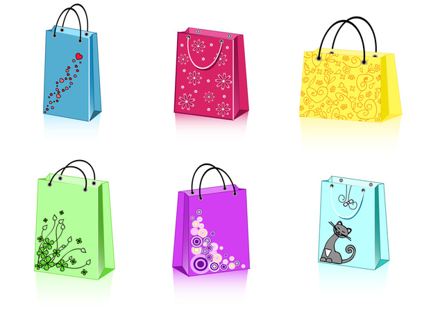 έξι τσάντες για ψώνια - Διάνυσμα, εικόνα