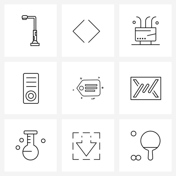 Set of 9 Simple Line Icons of sms, messages, food, hardware, computer Vector Illustration - Vector, Image