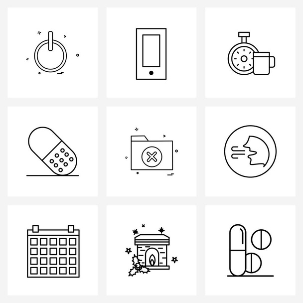 Line Icon Set of 9 Modern Symbols of folder, tablets, cup, medicine, capsule Vector Illustration - Vector, imagen