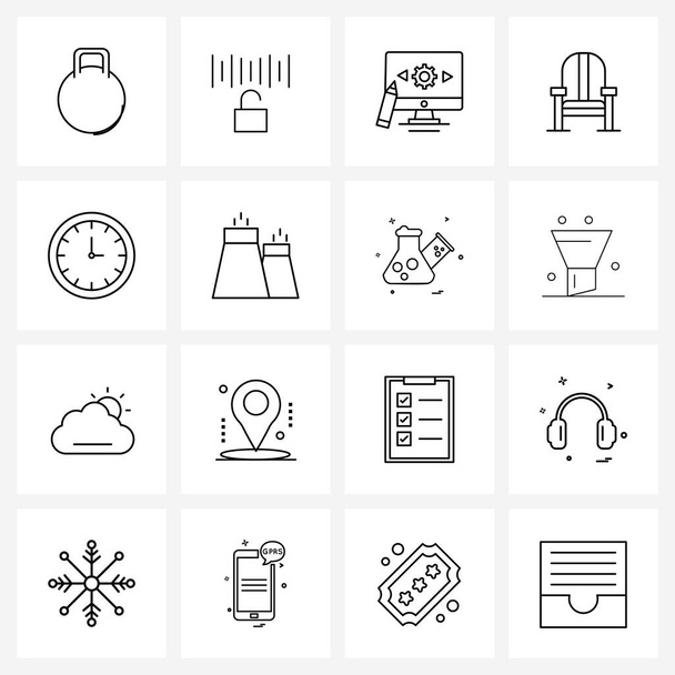 Mobile UI Line Icon Set of 16 Modern Pictograms of optimization, seat, computer setting, furniture, chair Vector Illustration - Vector, Image