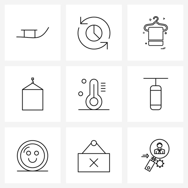 Set of 9 Universal Line Icons of weather, temperature, hanging cloths, hardware, lifting Vector Illustration - Wektor, obraz