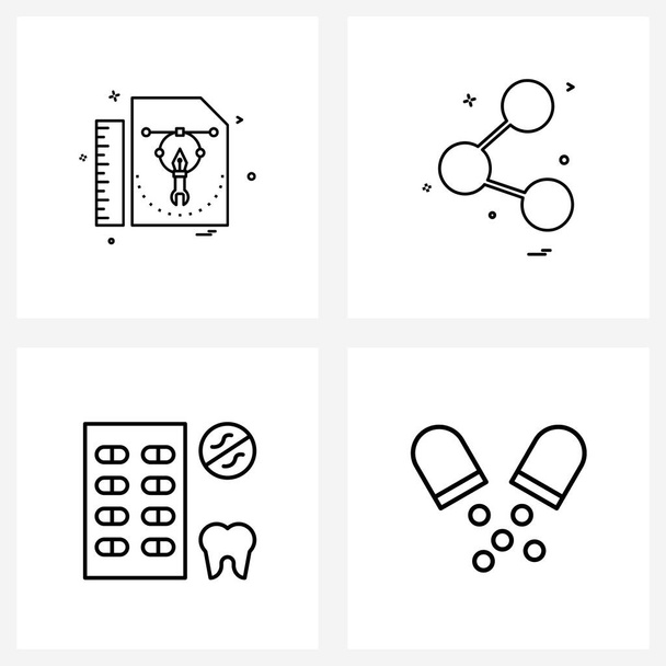 Set of 4 UI Icons and symbols for file, bacterium, scale, ui, dentist Vector Illustration - Vector, Image