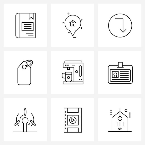 Mobile UI Line Icon Set of 9 Modern Pictograms of machine, coffee, circle, product, price tag Vector Illustration - Vector, Image