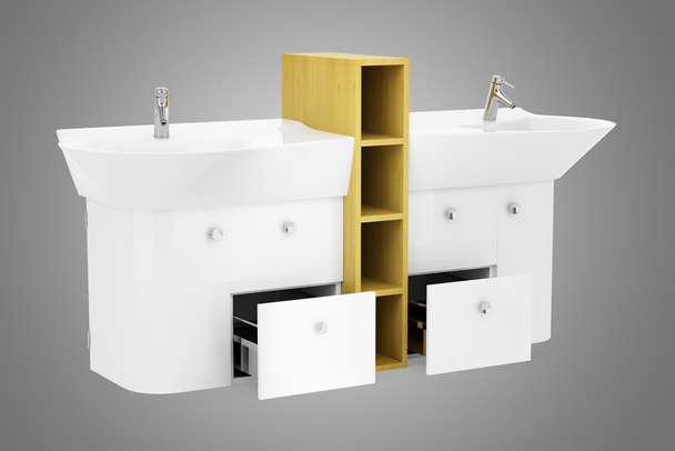 modern double bathroom sink isolated on gray background - Foto, Imagem