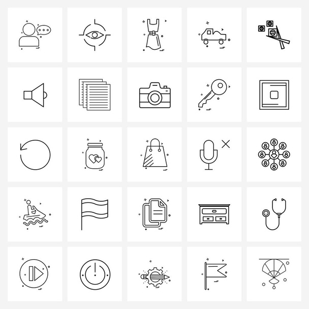 25 Universal Line Icons for Web and Mobile meal, transport, body part, construction, cloths Vector Illustration - Vector, Image