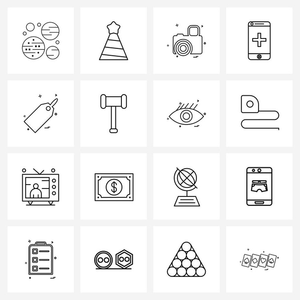 16 Universal Line Icons for Web and Mobile discount, shopping, photography, tag, hospital Vector Illustration - Vector, Image