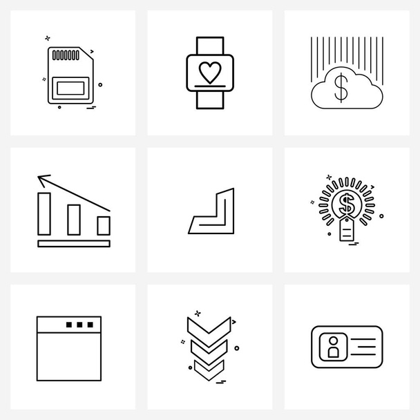 Universal Symbols of 9 Modern Line Icons of bottom, sales, cloud, report, data Vector Illustration - Вектор,изображение