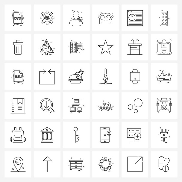 36 Interfaccia Linea Icona Set di simboli moderni sul punto, maschera, avatar, carnevale, celebrazione Vettore Illustrazione
 - Vettoriali, immagini
