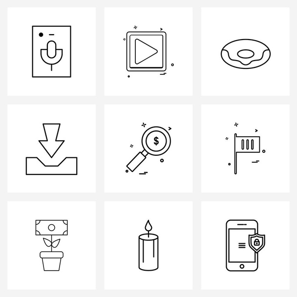 Set of 9 Simple Line Icons for Web and Print such as dollar, search, bistro, download, arrow Vector Illustration - Vector, Image