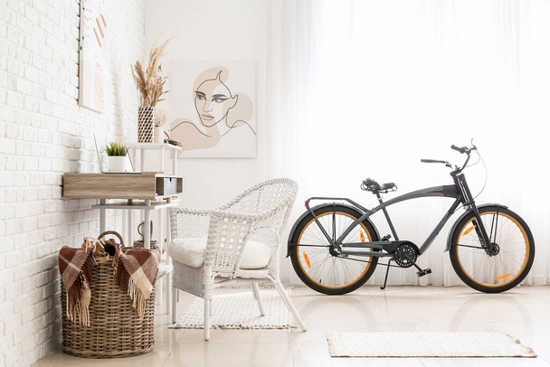 Interior of modern room with bicycle - Zdjęcie, obraz