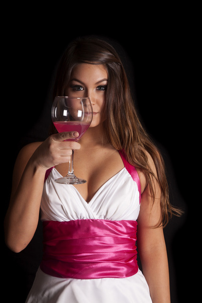 Woman formal wine glass by face - Fotoğraf, Görsel
