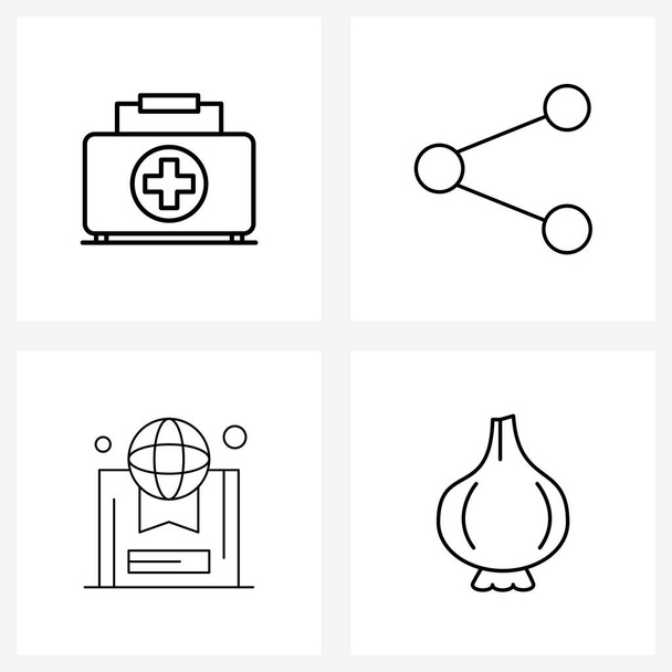 Set of 4 Simple Line Icons for Web and Print such as first aid, box, bag, user interface, food Vector Illustration - Vektor, kép