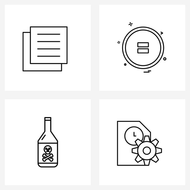 Isolated Symbols Set of 4 Simple Line Icons of file, danger, audio, pause, data Vector Illustration - Vector, Image