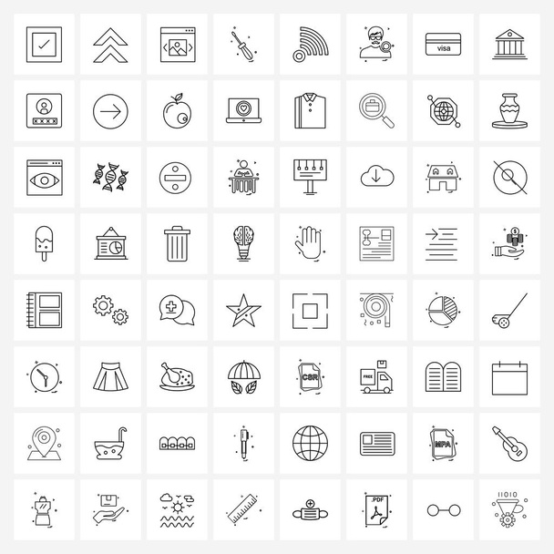 UI Conjunto de 64 iconos de línea básica de seguro, herramientas, galería, destornillador, equipo Vector Illustration
 - Vector, imagen