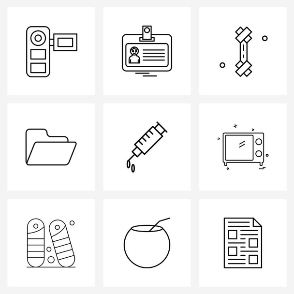 Set of 9 Line Icon Signs and Symbols of medicine, injection, dog, files, folder Vector Illustration - Vector, Image