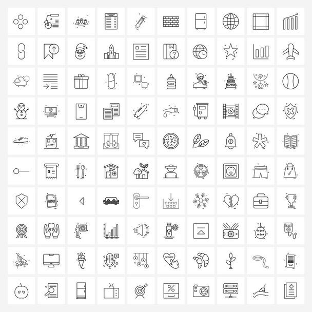 100 Interface Line Icon Set moderner Symbole für Bildung, Stift, Avatar, Dokument, Datei Vector Illustration - Vektor, Bild