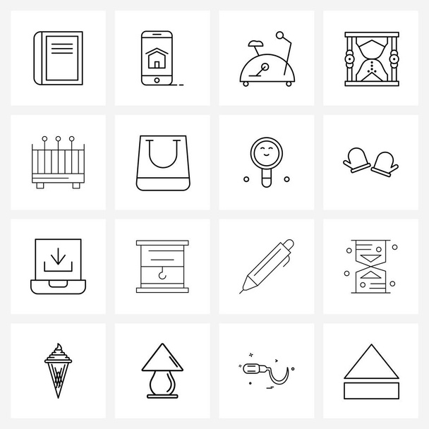 Set of 16 Line Icon Signs and Symbols of furniture, decoration, exercise, strategy, chess Vector Illustration - Vector, Image