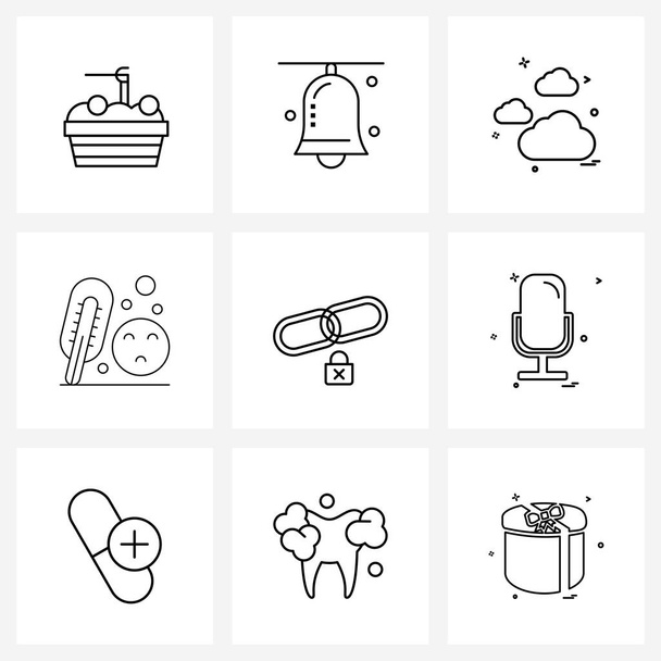 9 Editable Vector Line Icons and Modern Symbols of mic, linked, weather, gdpr chain, temperature Vector Illustration - Vector, Image