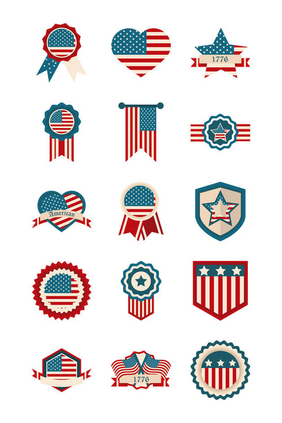 С Днем независимости, американский флаг национального патриотизма иконы установить плоский стиль
 - Вектор,изображение