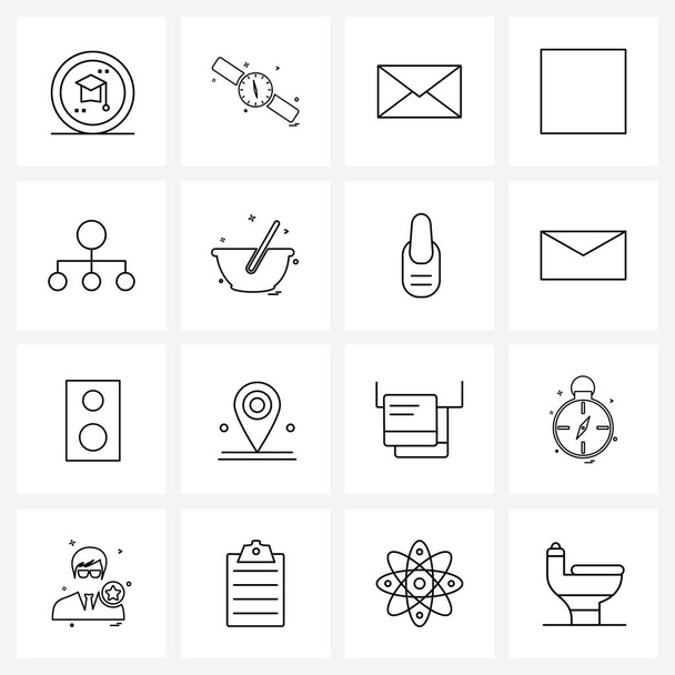 16 Universal Line Icons για Web και Mobile δίκτυο, χαρτοκιβώτιο, ώρα, κουτί, Google Vector Illustration - Διάνυσμα, εικόνα